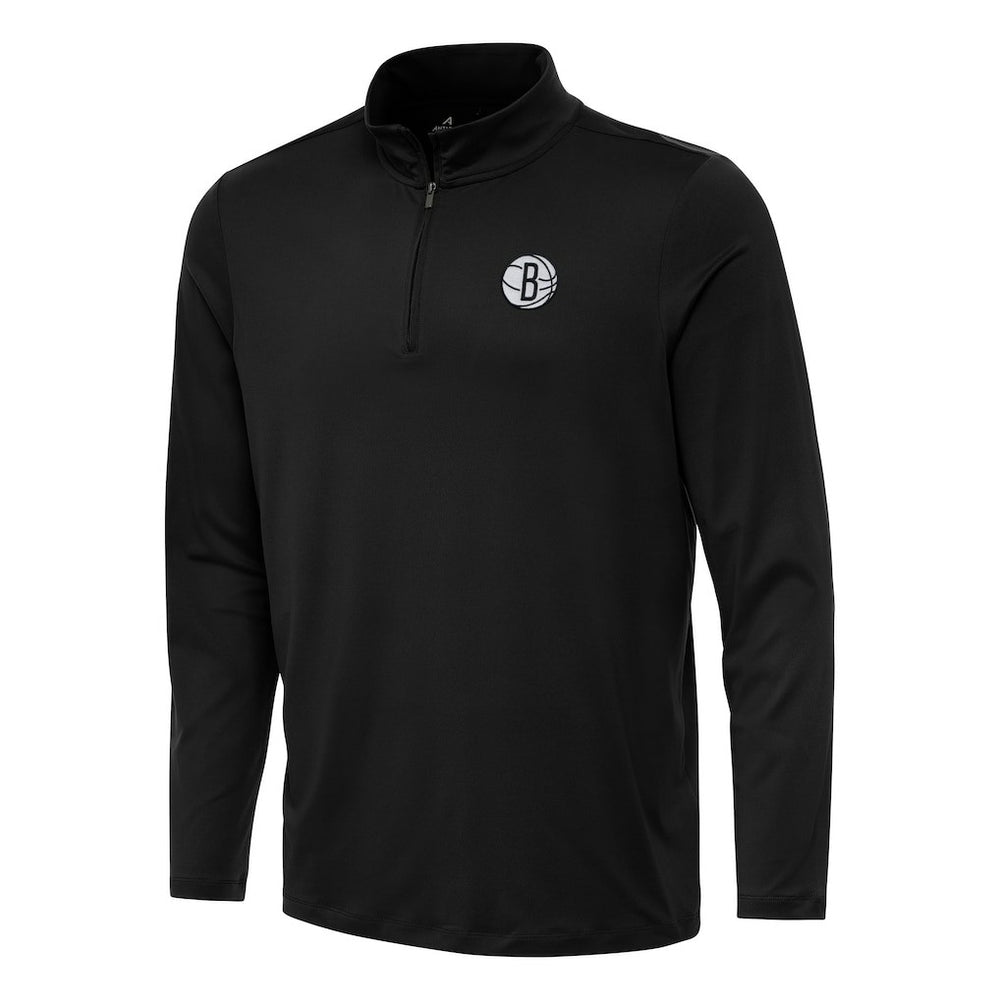 Brooklyn Nets Antigua Reprocess Quarter-Zip Top Black - NBA