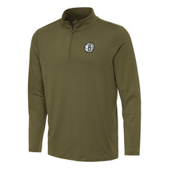 Brooklyn Nets Antigua Reprocess Quarter-Zip Top Olive - NBA
