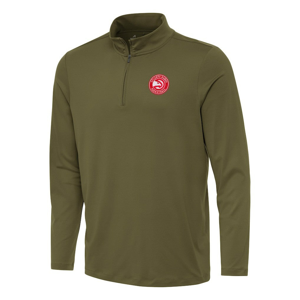 Atlanta Hawks Antigua Reprocess Quarter-Zip Top Olive - NBA