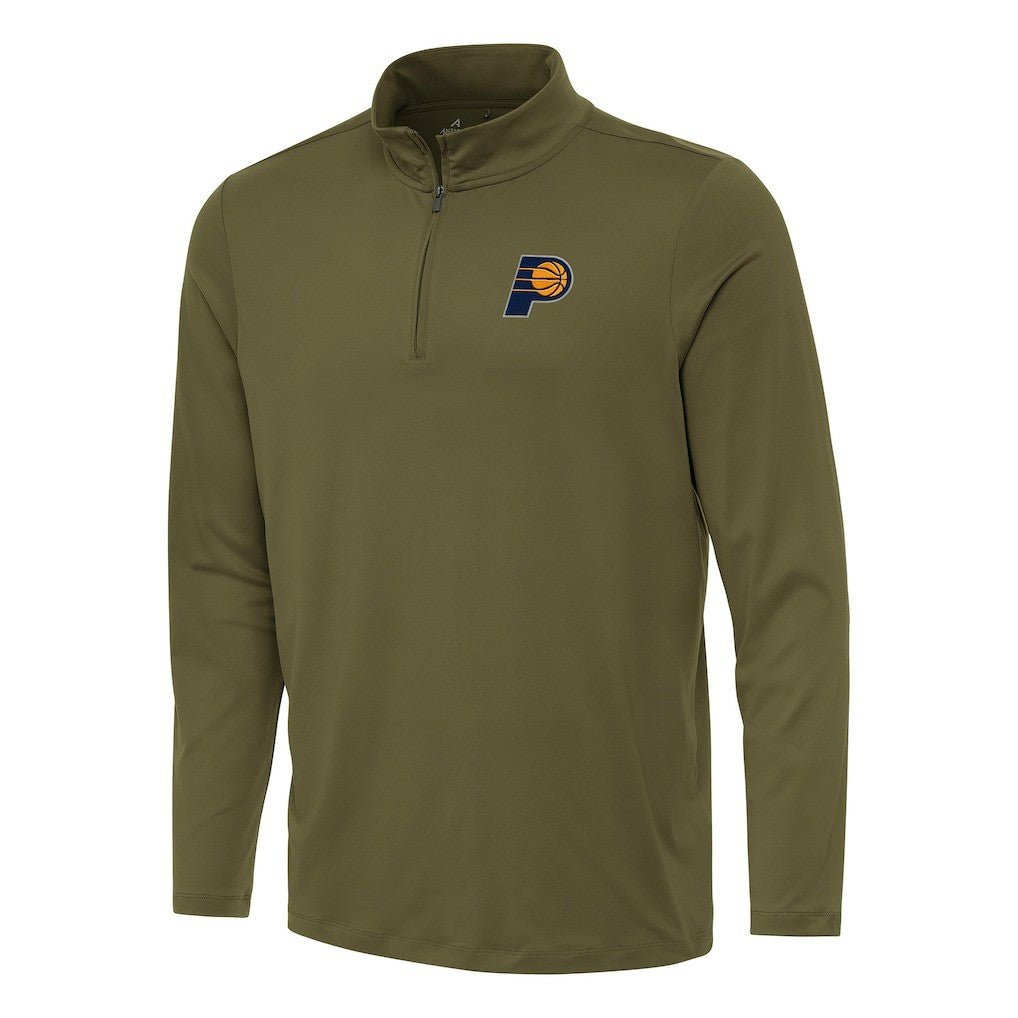 Indiana Pacers Antigua Reprocess Quarter-Zip Top Olive - NBA
