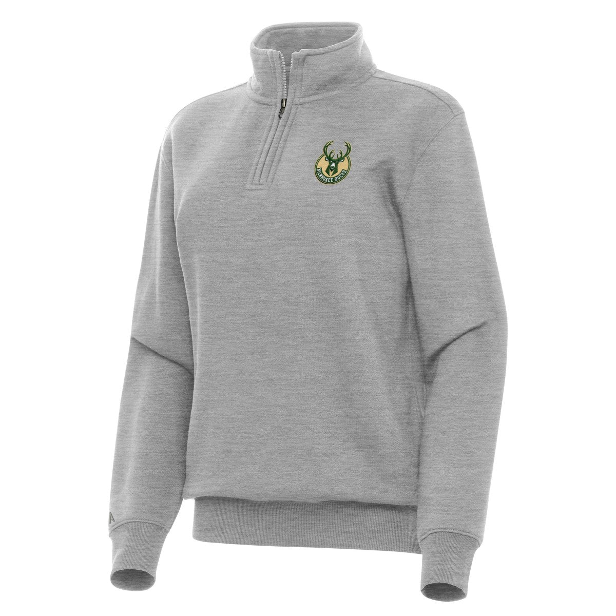 Milwaukee Bucks Antigua Women's Victory Quarter-Zip Sweatshirt Heather Gray - NBA
