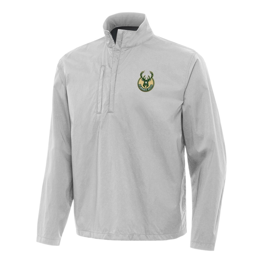 Milwaukee Bucks Antigua Brisk Quarter-Zip Windbreaker Heather Gray - NBA