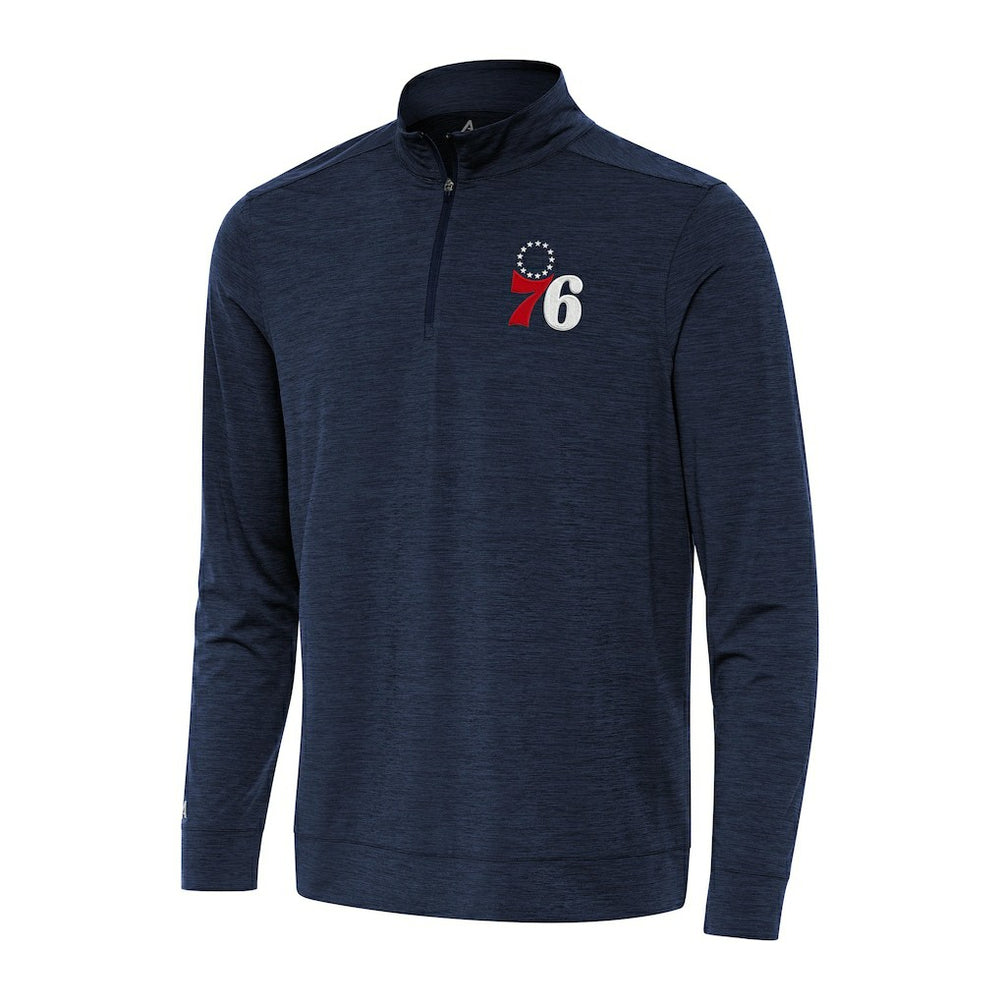 Philadelphia 76ers Antigua Bright Quarter-Zip Top Heather Navy - NBA