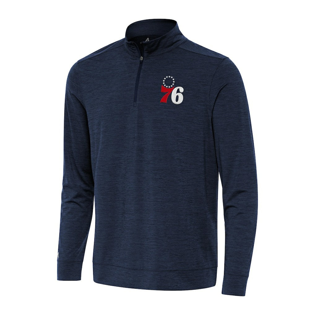Philadelphia 76ers Antigua Bright Quarter-Zip Top Heather Navy - NBA