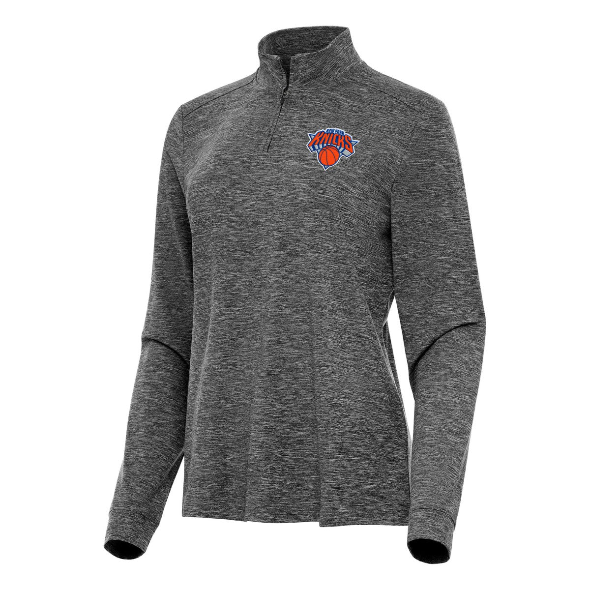 New York Knicks Antigua Women's Mentor Quarter-Zip Mock Long Sleeve Top Heather Black - NBA