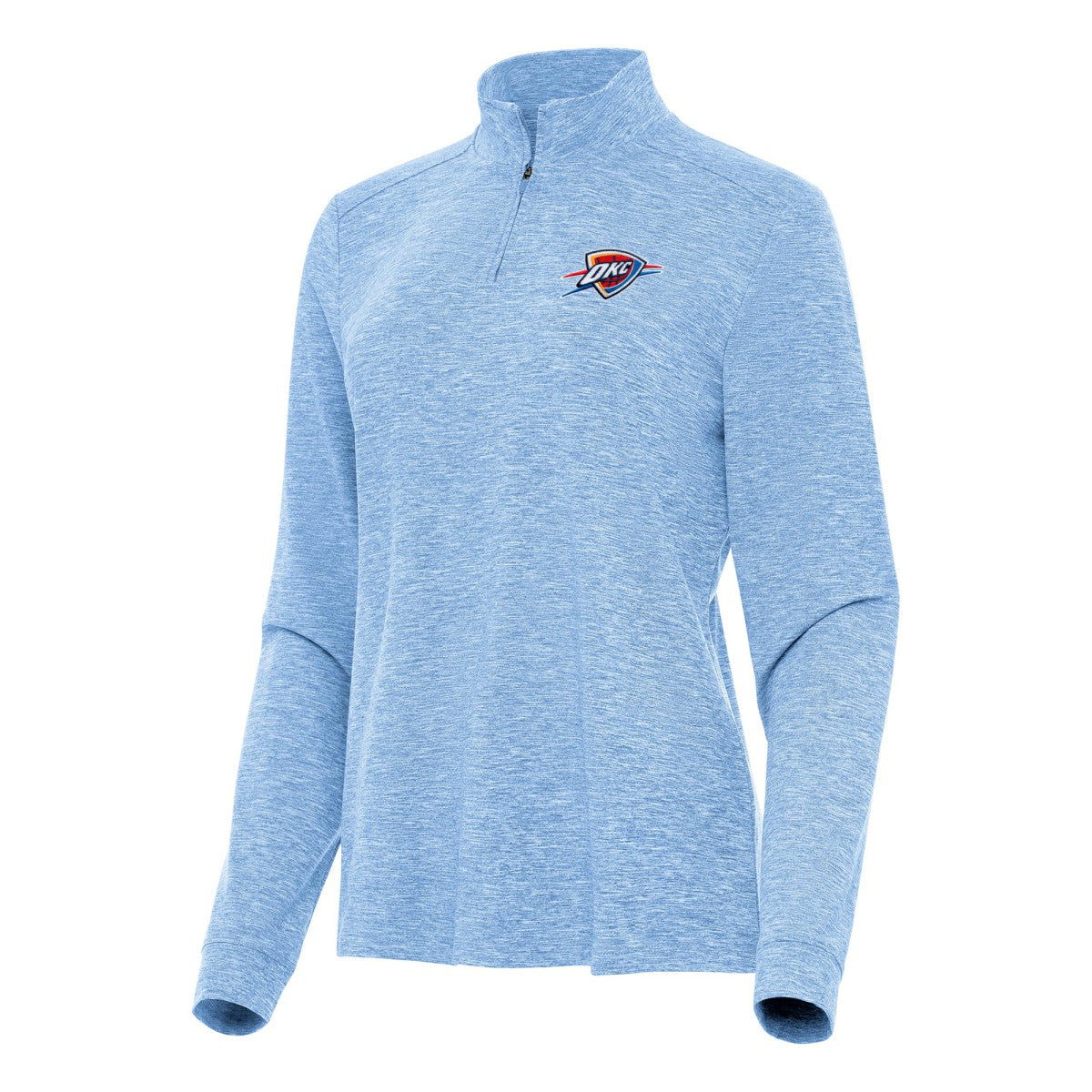 Oklahoma City Thunder Antigua Women's Mentor Quarter-Zip Mock Long Sleeve Top Heather Powder Blue - NBA