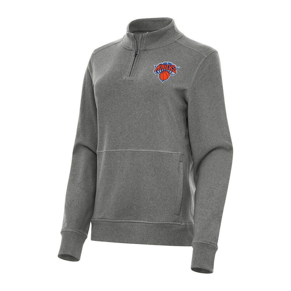 New York Knicks Antigua Women's Crush Quarter-Zip Fleece Sweatshirt Heather Black - NBA