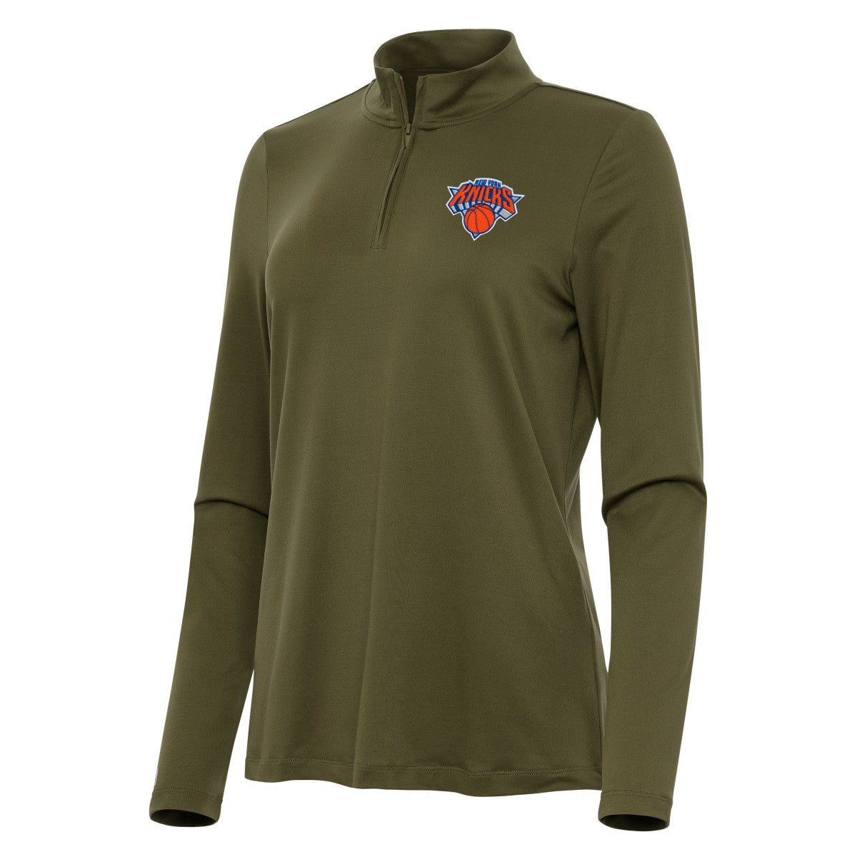 New York Knicks Antigua Women's Reprocess Quarter-Zip Top Olive - NBA