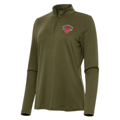 New York Knicks Antigua Women's Reprocess Quarter-Zip Top Olive - NBA