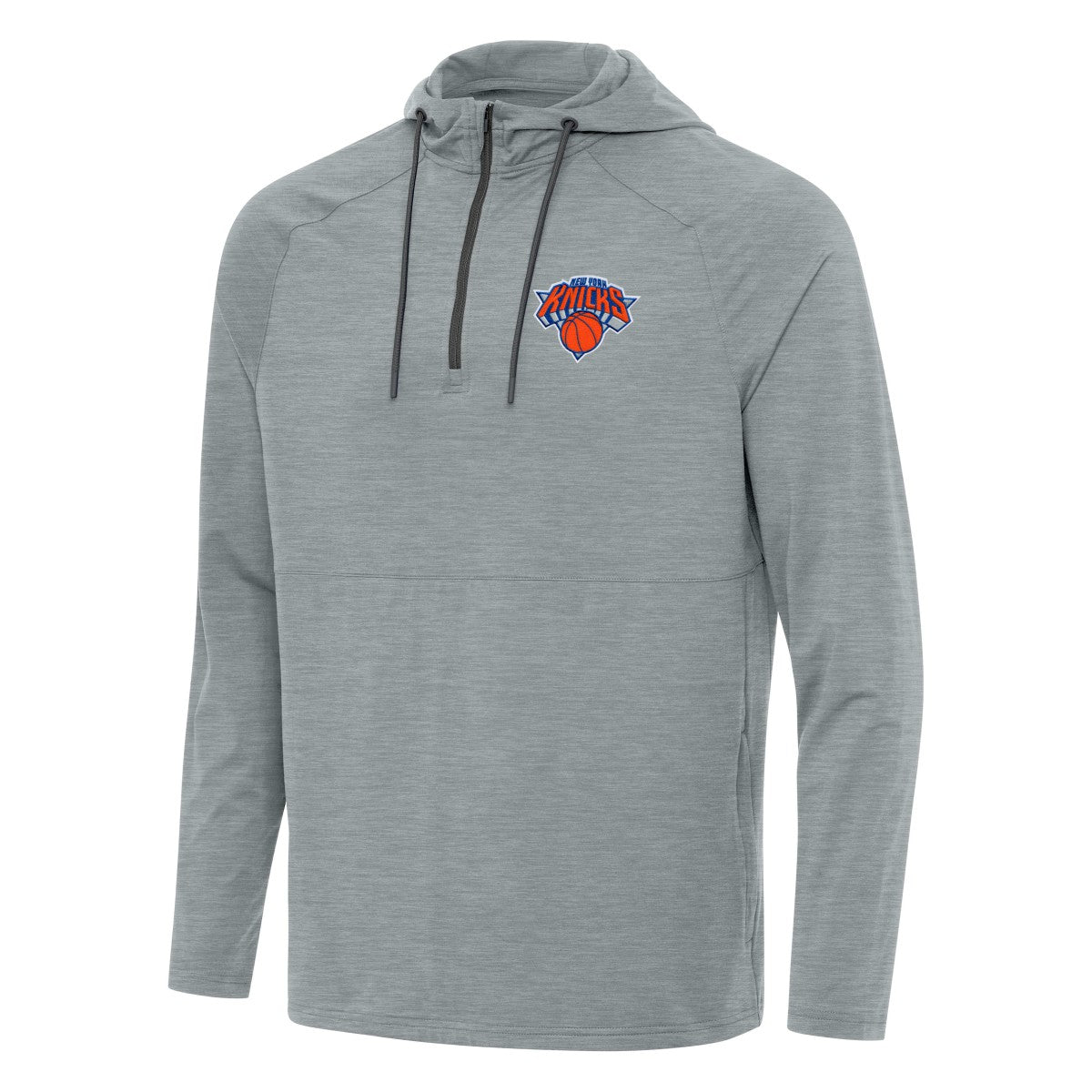 New York Knicks Antigua Spikes Raglan Quarter-Zip Hoodie Heather Gray - NBA