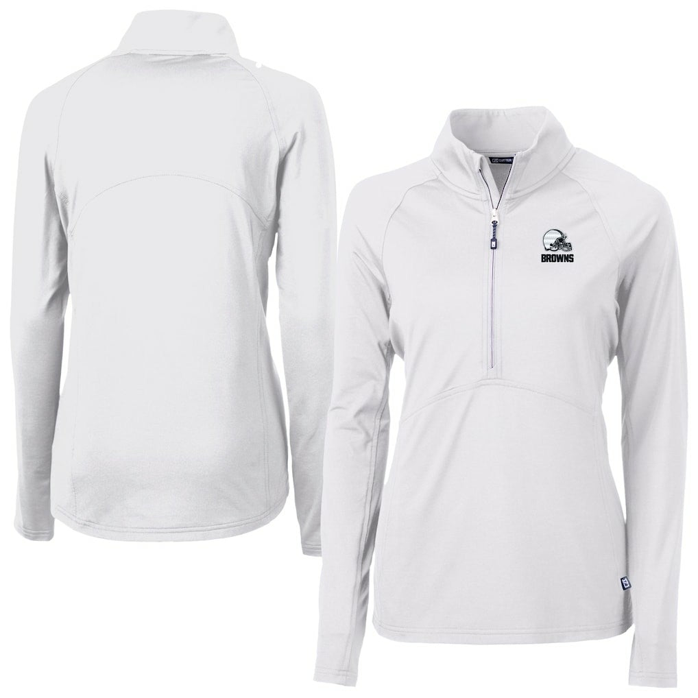 Cleveland Browns Cutter & Buck Women's Adapt Eco Knit Stretch Recycled Half-Zip Pullover Top White | NFL