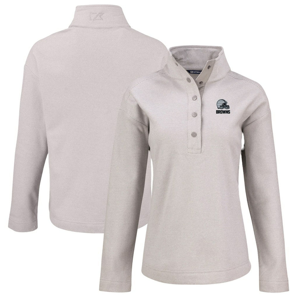 Cleveland Browns Cutter & Buck Women's Hunts Point Eco Textured Fleece Recycled Quarter-Snap Pullover Gray | NFL