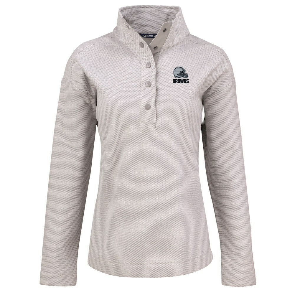 Cleveland Browns Cutter & Buck Women's Hunts Point Eco Textured Fleece Recycled Quarter-Snap Pullover Gray | NFL