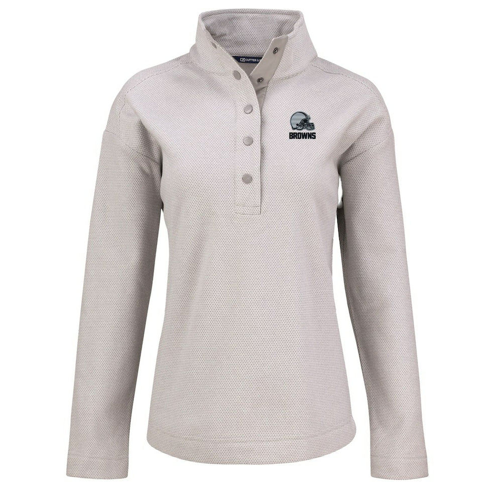 Cleveland Browns Cutter & Buck Women's Hunts Point Eco Textured Fleece Recycled Quarter-Snap Pullover Gray | NFL