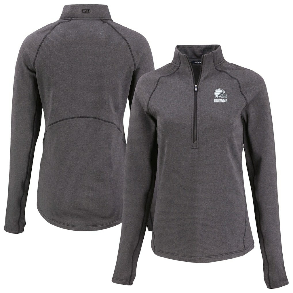 Cleveland Browns Cutter & Buck Women's Peshastin Eco Fleece Recycled Half-Zip Pullover Top Heather Black | NFL
