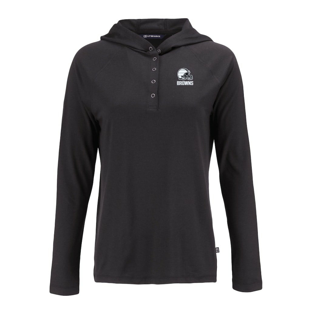 Cleveland Browns Cutter & Buck Women's Coastline Epic Comfort Eco Recycled Quarter-Snap Long Sleeve Hoodie T-Shirt Black | NFL