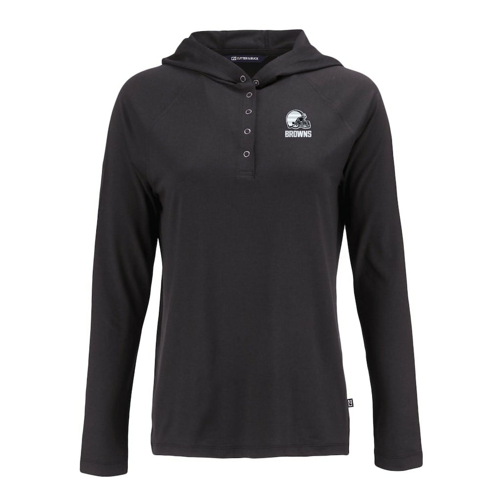 Cleveland Browns Cutter & Buck Women's Coastline Epic Comfort Eco Recycled Quarter-Snap Long Sleeve Hoodie T-Shirt Black | NFL