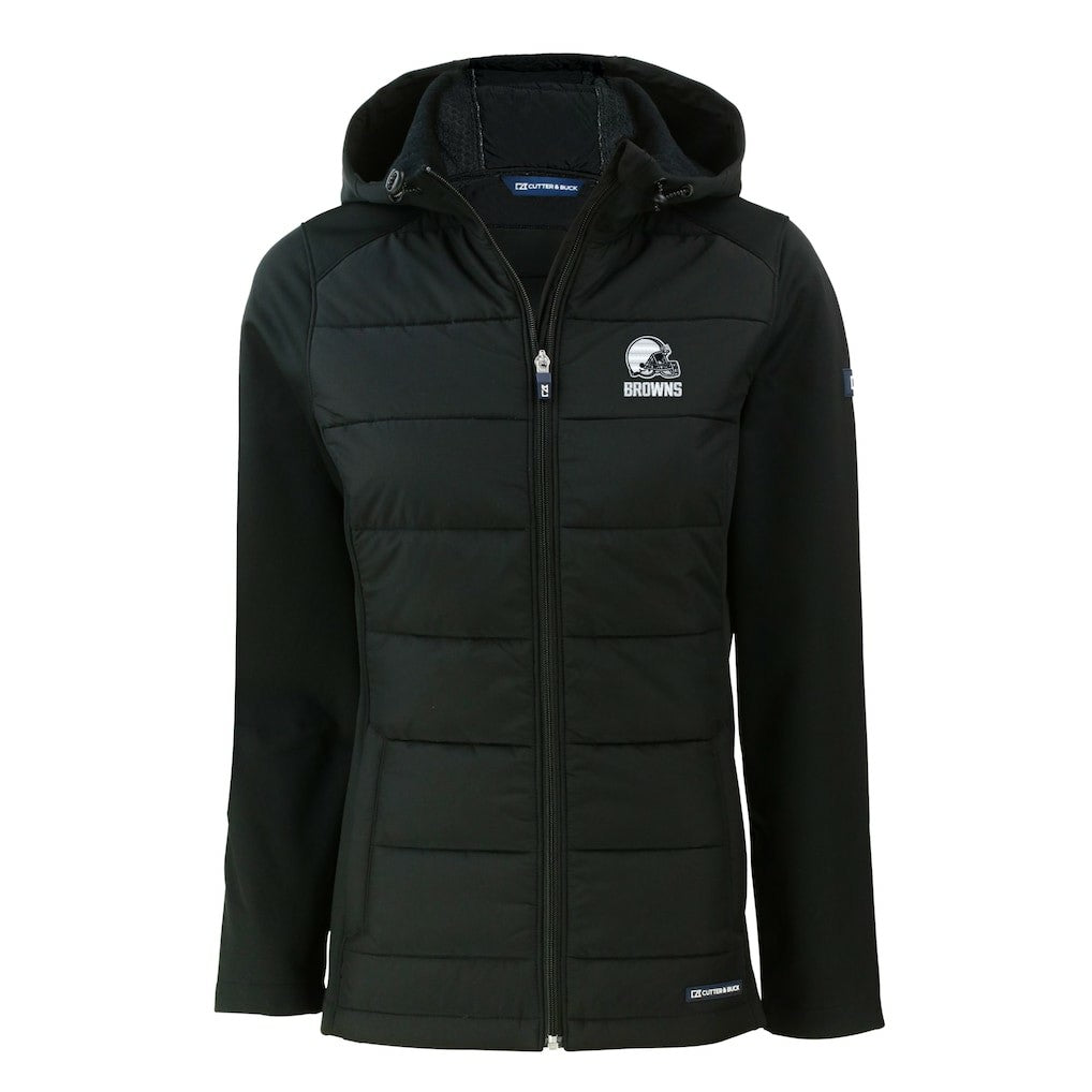 Cleveland Browns Cutter & Buck Women's Evoke Hybrid Eco Softshell Recycled Full-Zip Hooded Jacket Black | NFL