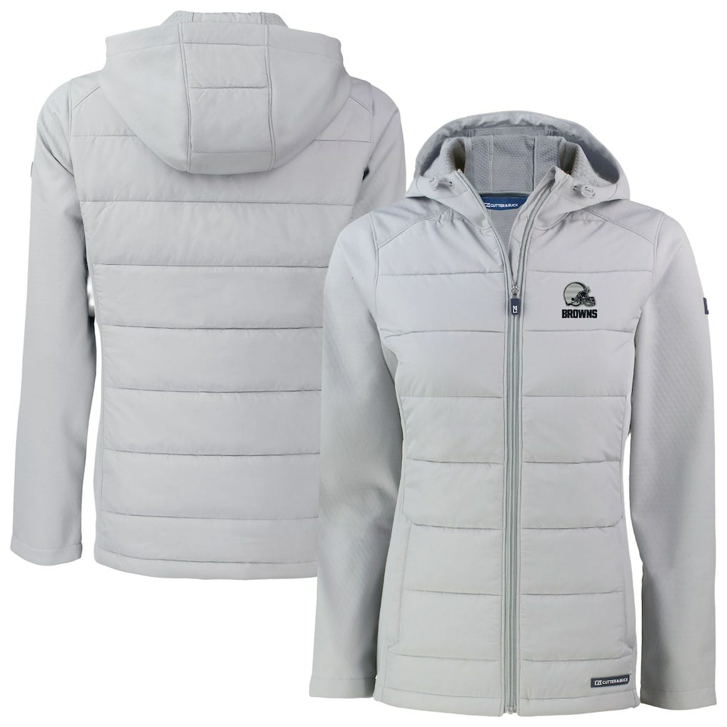 Cleveland Browns Cutter & Buck Women's Evoke Hybrid Eco Softshell Recycled Full-Zip Hooded Jacket Gray | NFL