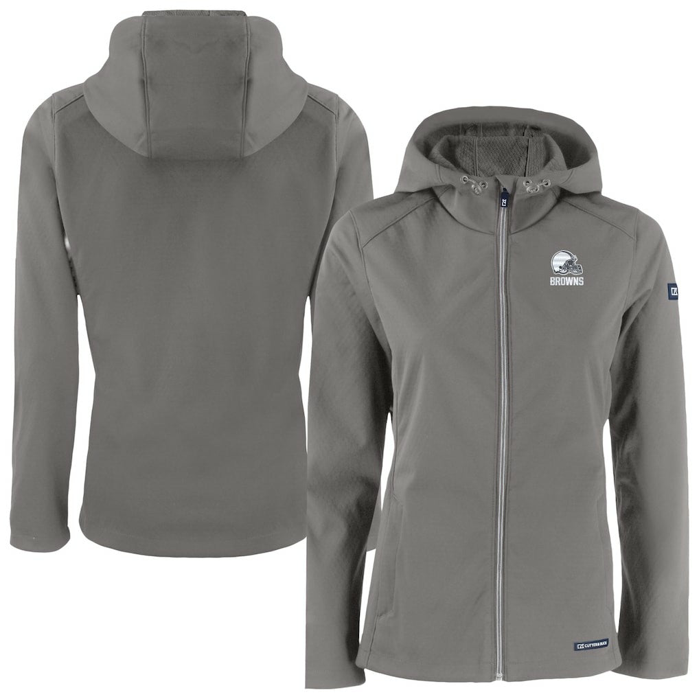 Cleveland Browns Cutter & Buck Women's Evoke Eco Softshell Recycled Full-Zip Hoodie Jacket Gray | NFL