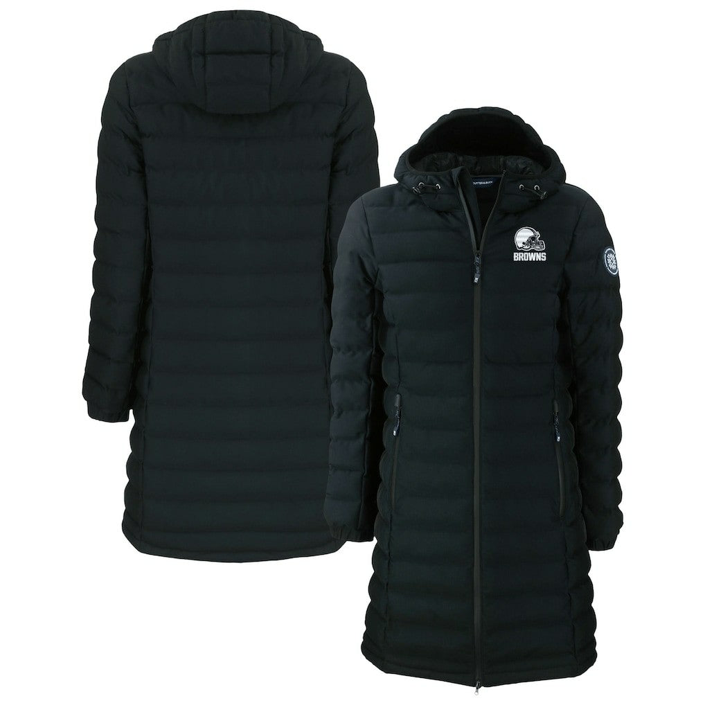 Cleveland Browns Cutter & Buck Women's Mission Ridge Repreve Eco Insulated Full-Zip Hoodie Long Puffer Jacket Black | NFL