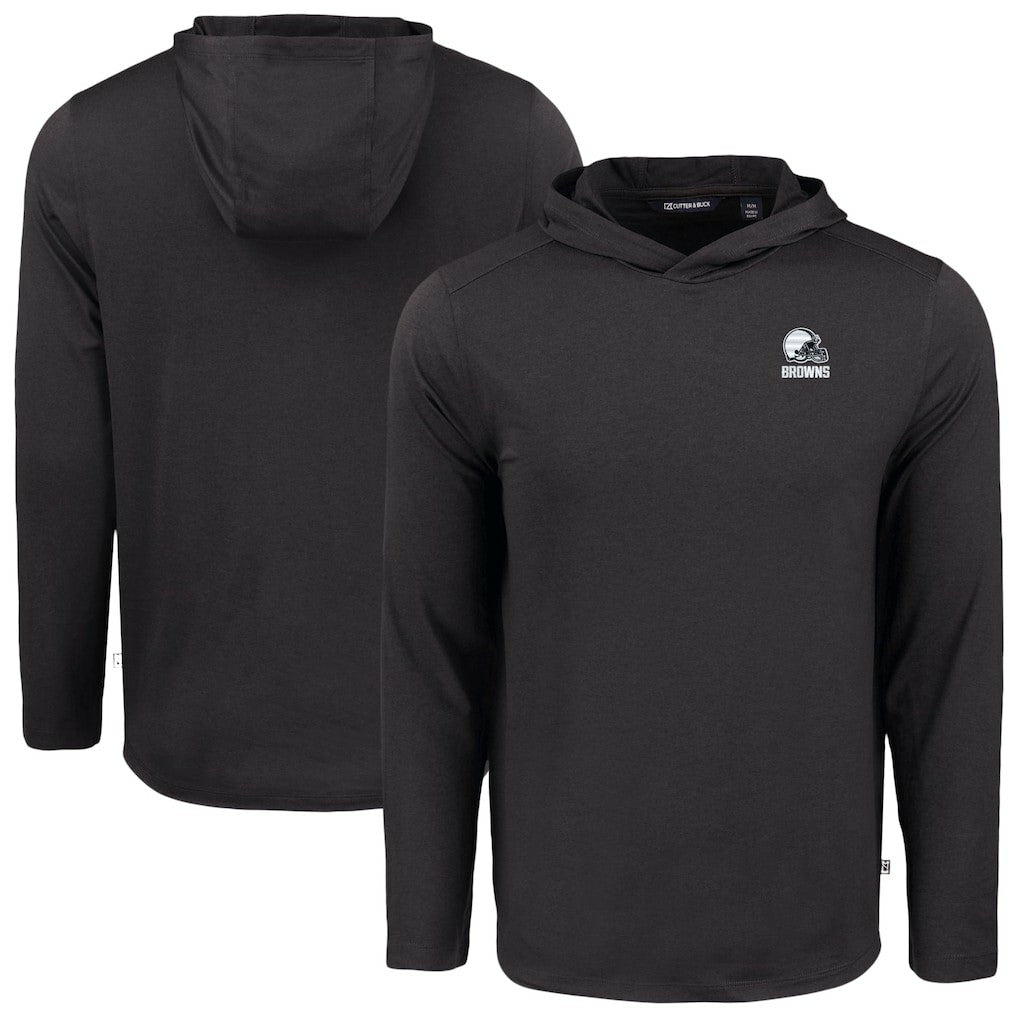 Cleveland Browns Cutter & Buck Coastline Epic Comfort Eco Recycled Long Sleeve Hooded T-Shirt Black | NFL