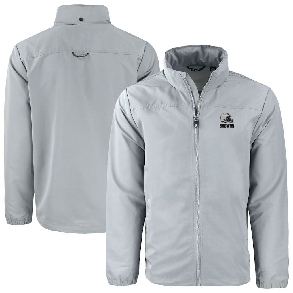 Cleveland Browns Cutter & Buck Charter Eco Recycled Full-Zip Hoodie Jacket Gray | NFL