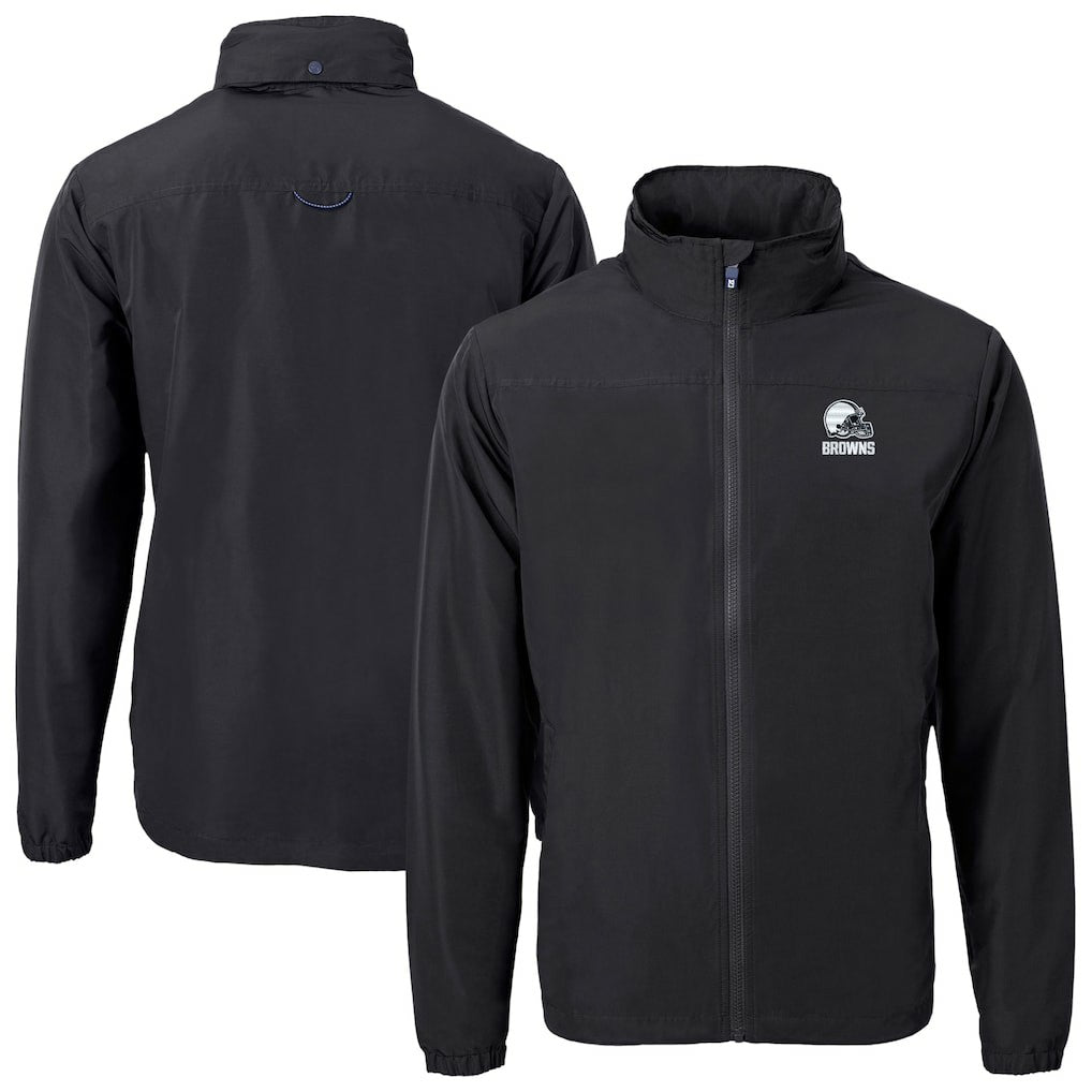Cleveland Browns Cutter & Buck Charter Eco Recycled Full-Zip Hoodie Jacket Black | NFL