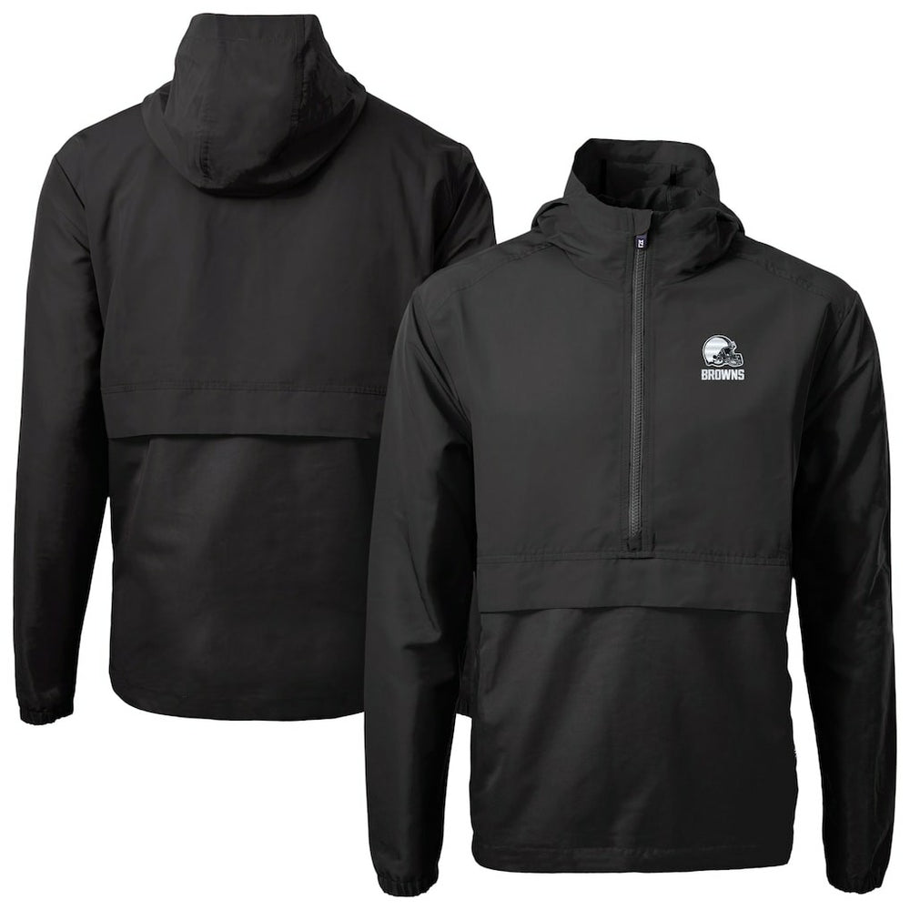 Cleveland Browns Cutter & Buck Charter Eco Recycled Anorak Half-Zip Hoodie Jacket Black | NFL