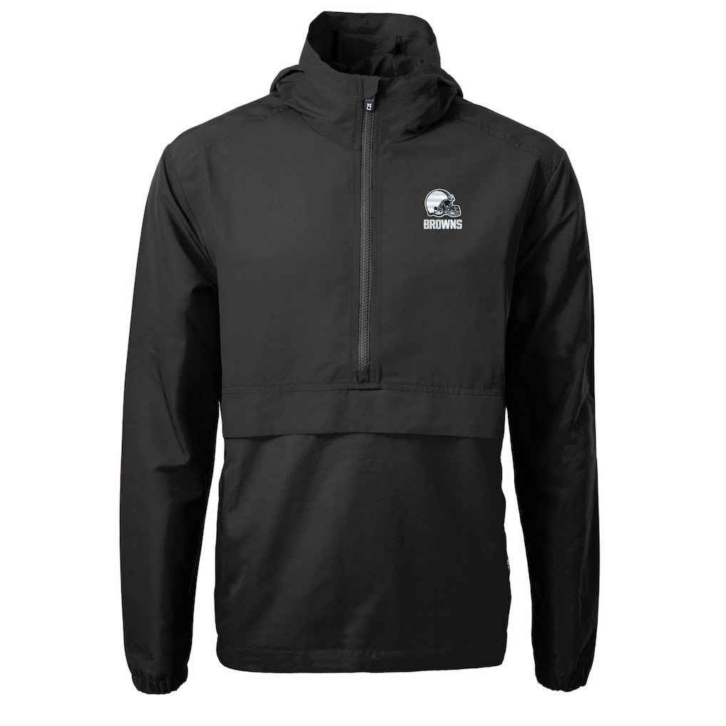Cleveland Browns Cutter & Buck Charter Eco Recycled Anorak Half-Zip Hoodie Jacket Black | NFL