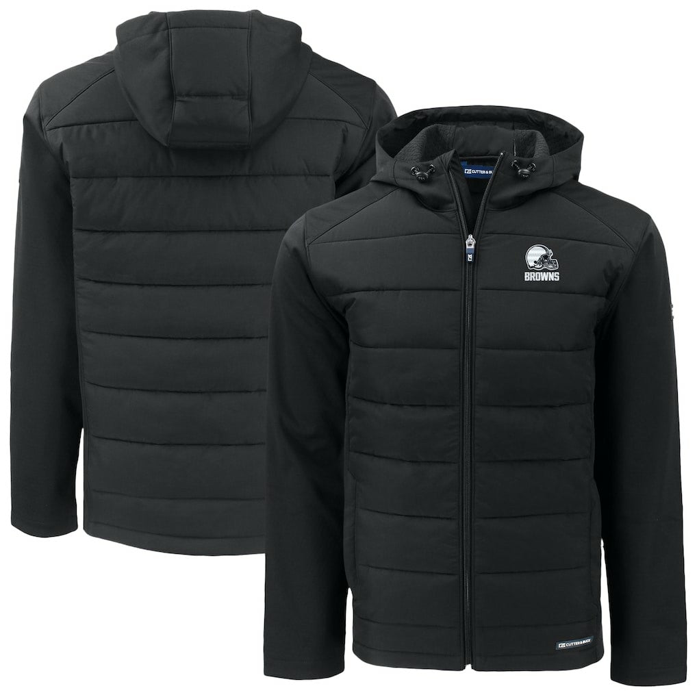 Cleveland Browns Cutter & Buck Evoke Hybrid Eco Softshell Recycled Full-Zip Hooded Jacket Black | NFL