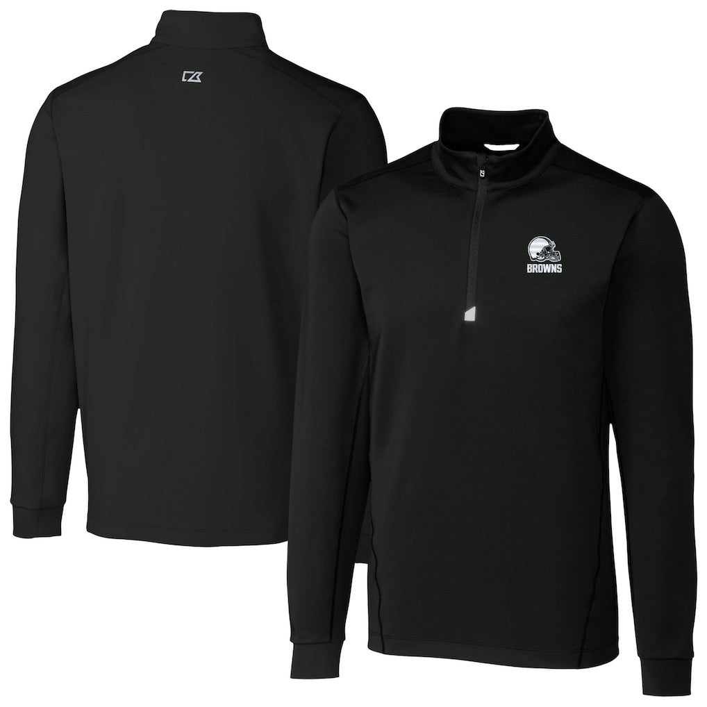 Cleveland Browns Cutter & Buck Big & Tall Traverse Stretch Eco Quarter-Zip Pullover Top Black | NFL