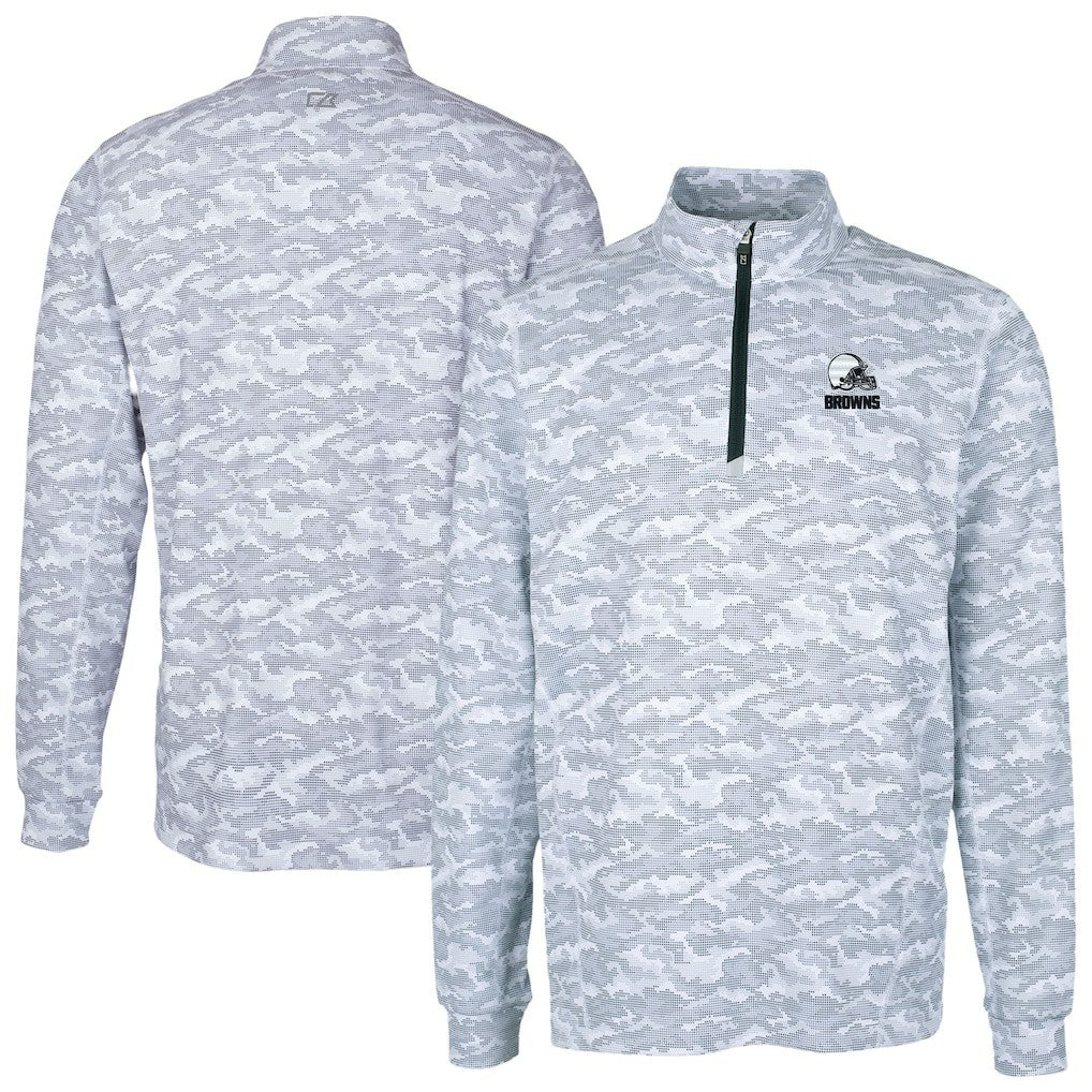 Cleveland Browns Cutter & Buck Big & Tall Traverse Stretch Eco Camo Print Quarter-Zip Top Charcoal | NFL