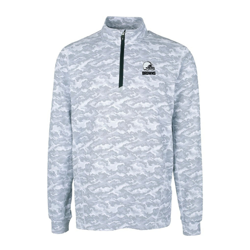 Cleveland Browns Cutter & Buck Big & Tall Traverse Stretch Eco Camo Print Quarter-Zip Top Charcoal | NFL