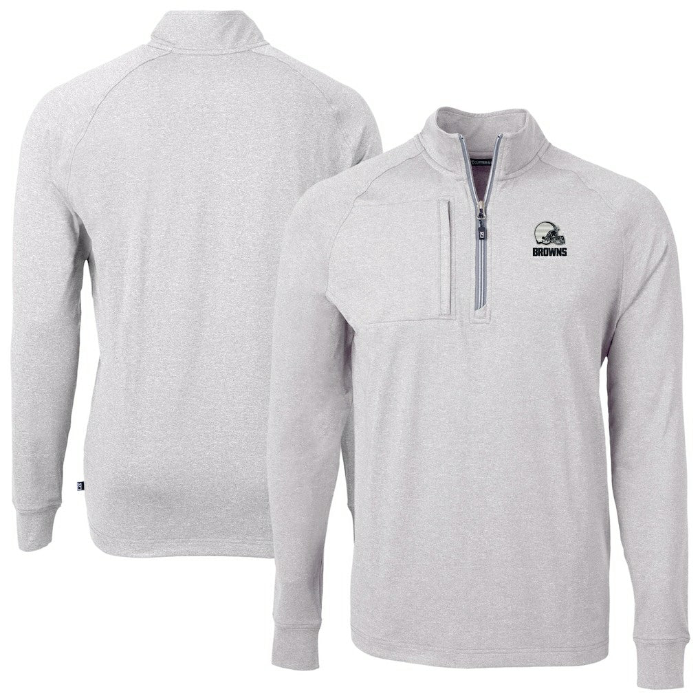 Cleveland Browns Cutter & Buck Big & Tall Adapt Eco Knit Quarter-Zip Top Heather Gray | NFL