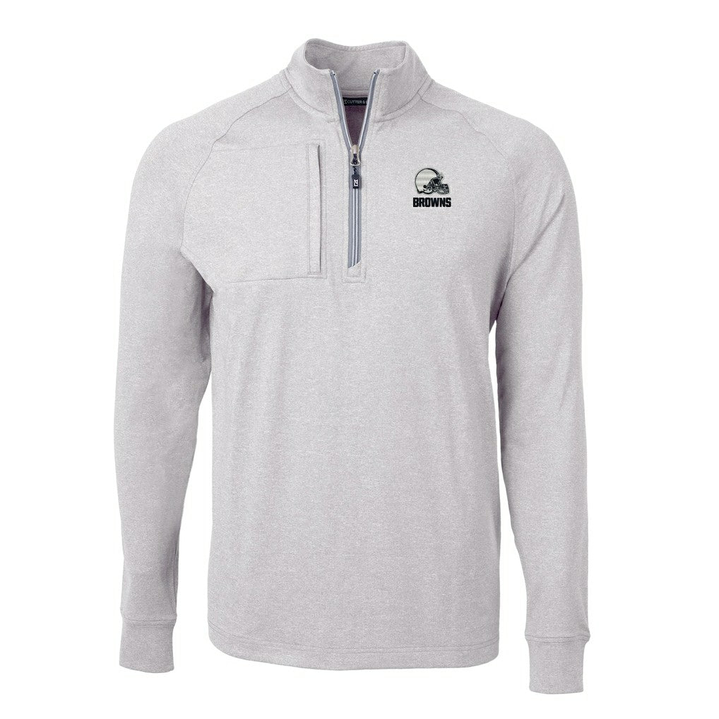 Cleveland Browns Cutter & Buck Big & Tall Adapt Eco Knit Quarter-Zip Top Heather Gray | NFL