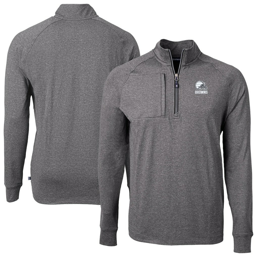 Cleveland Browns Cutter & Buck Big & Tall Adapt Eco Knit Quarter-Zip Top Heather Black | NFL