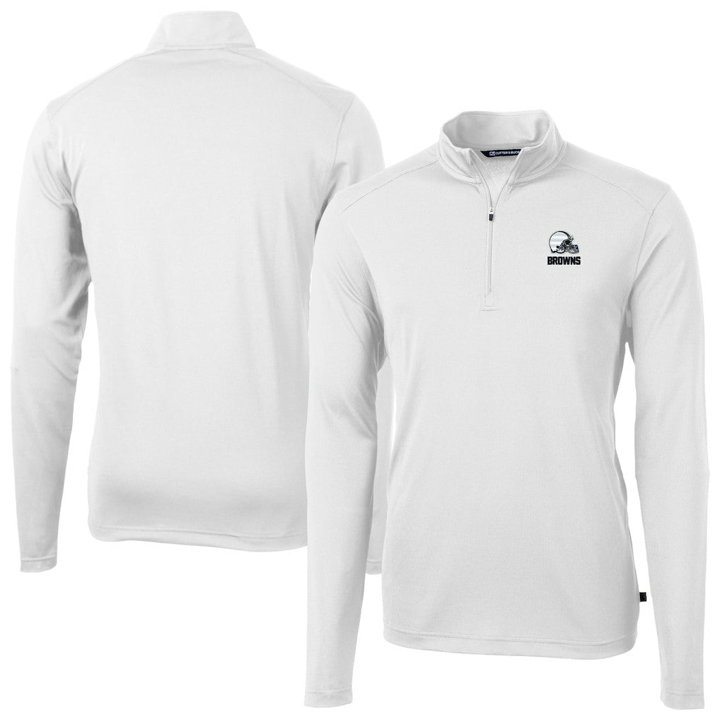 Cleveland Browns Cutter & Buck Big & Tall Virtue Eco Pique Recycled Quarter-Zip Pullover Top White | NFL
