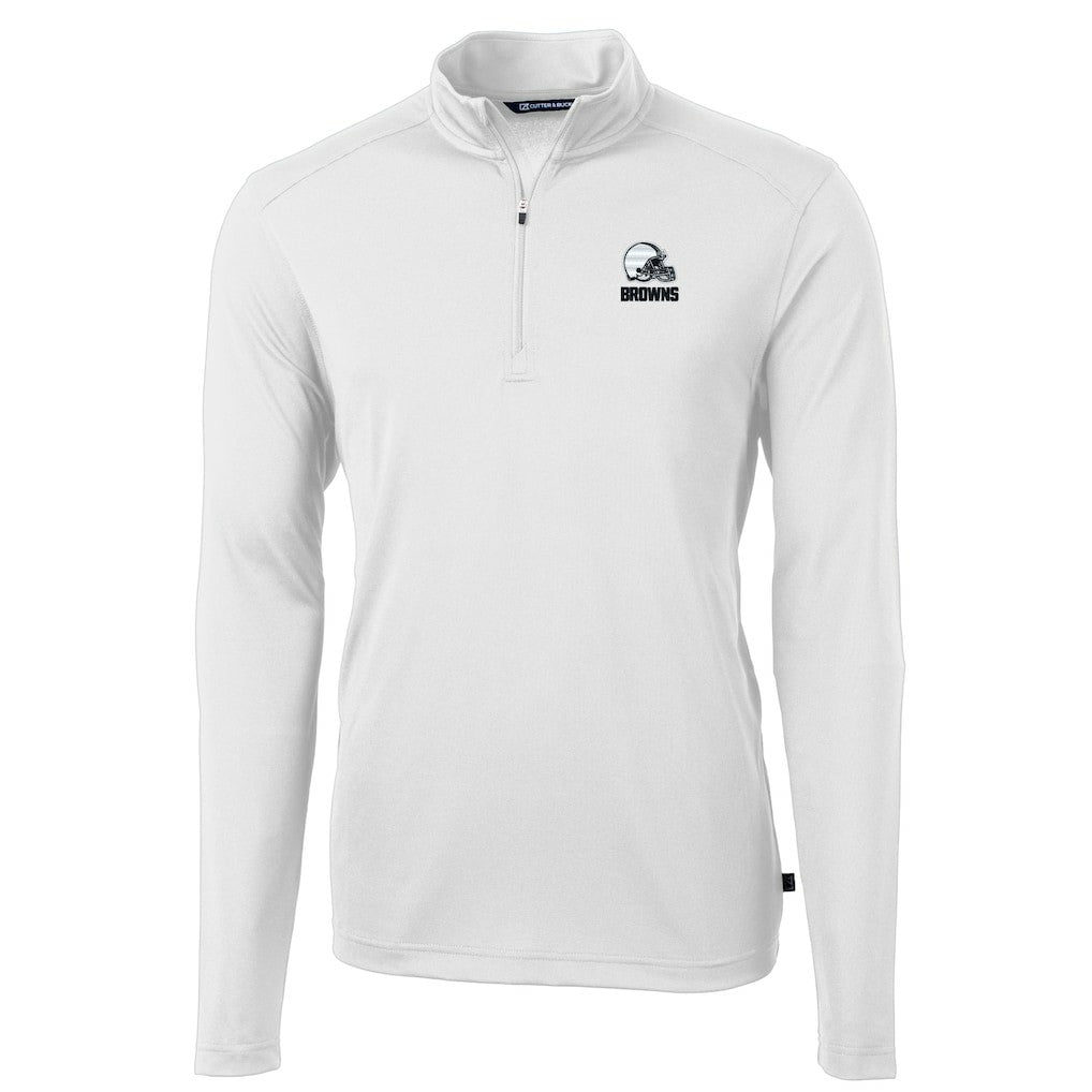Cleveland Browns Cutter & Buck Big & Tall Virtue Eco Pique Recycled Quarter-Zip Pullover Top White | NFL