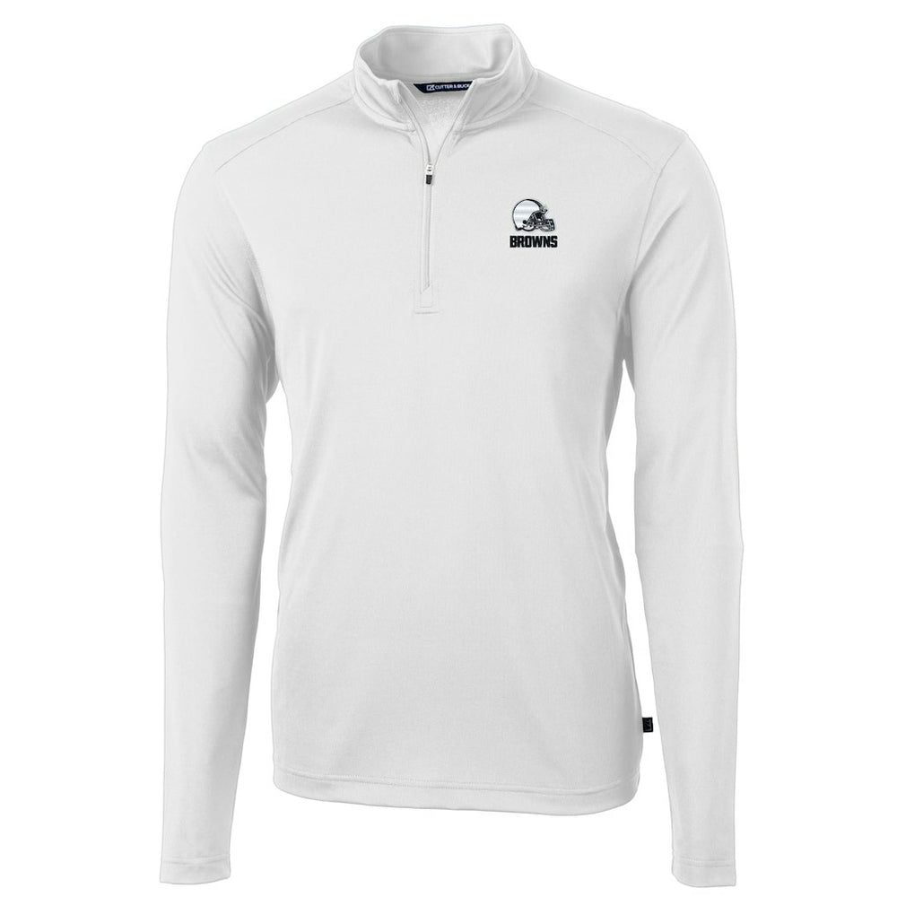Cleveland Browns Cutter & Buck Big & Tall Virtue Eco Pique Recycled Quarter-Zip Pullover Top White | NFL