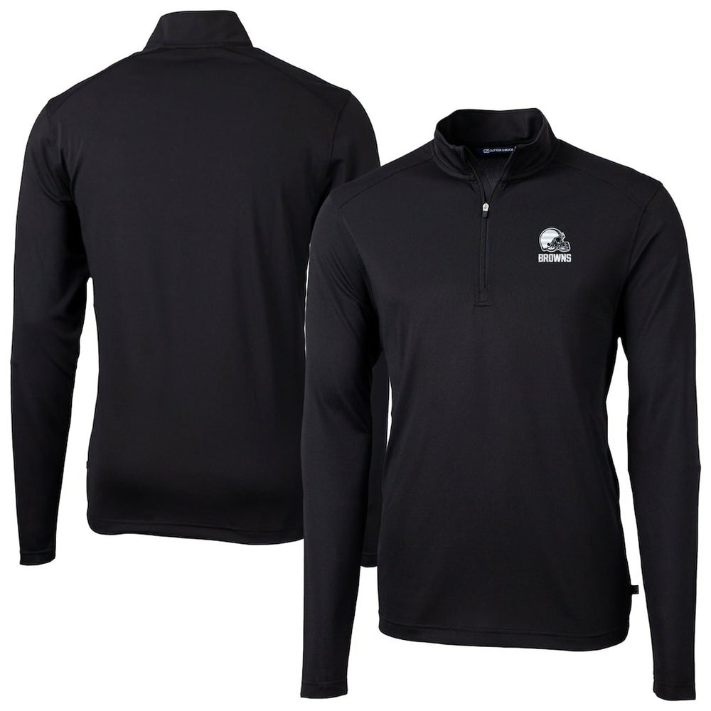 Cleveland Browns Cutter & Buck Big & Tall Virtue Eco Pique Recycled Quarter-Zip Pullover Top Black | NFL