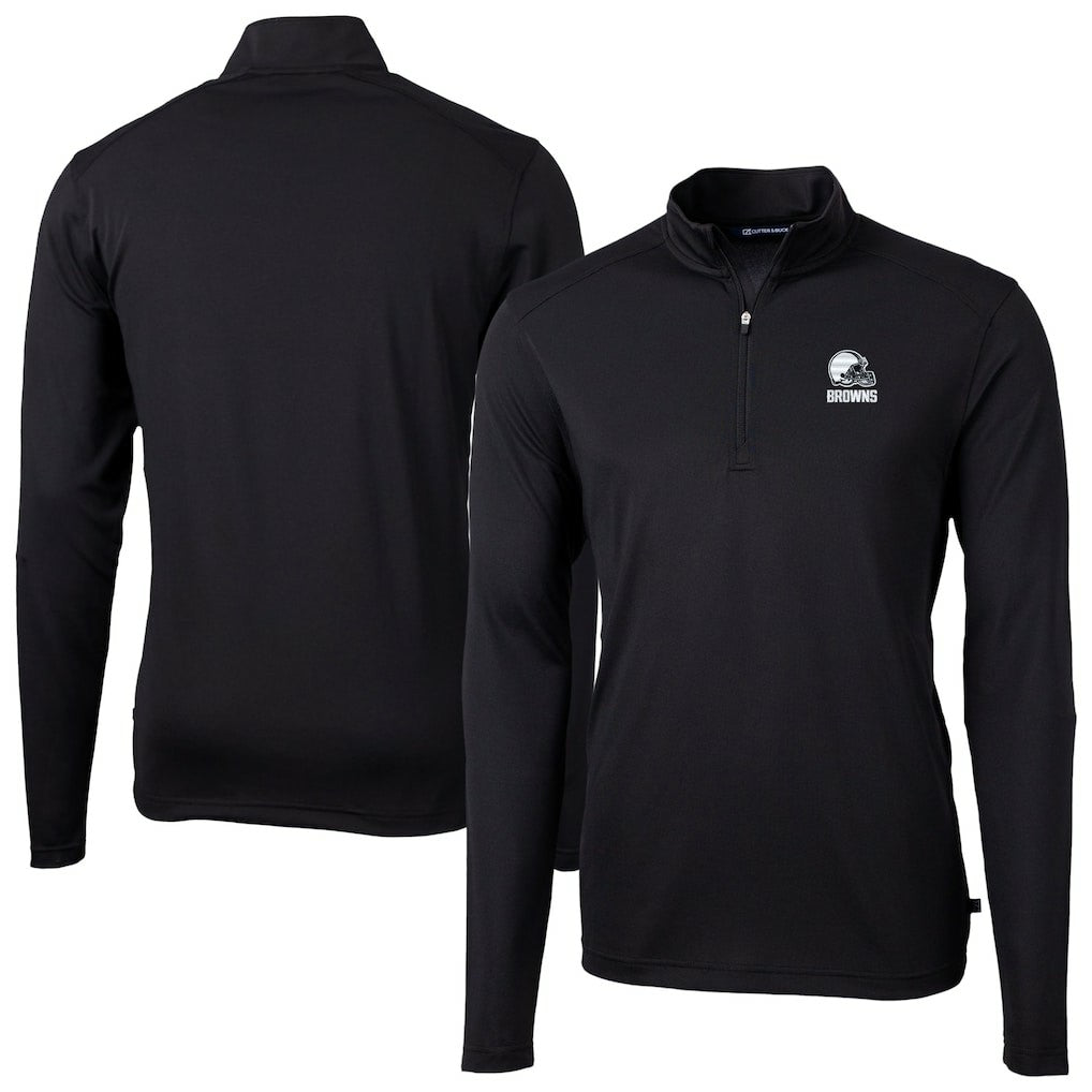 Cleveland Browns Cutter & Buck Big & Tall Virtue Eco Pique Recycled Quarter-Zip Pullover Top Black | NFL