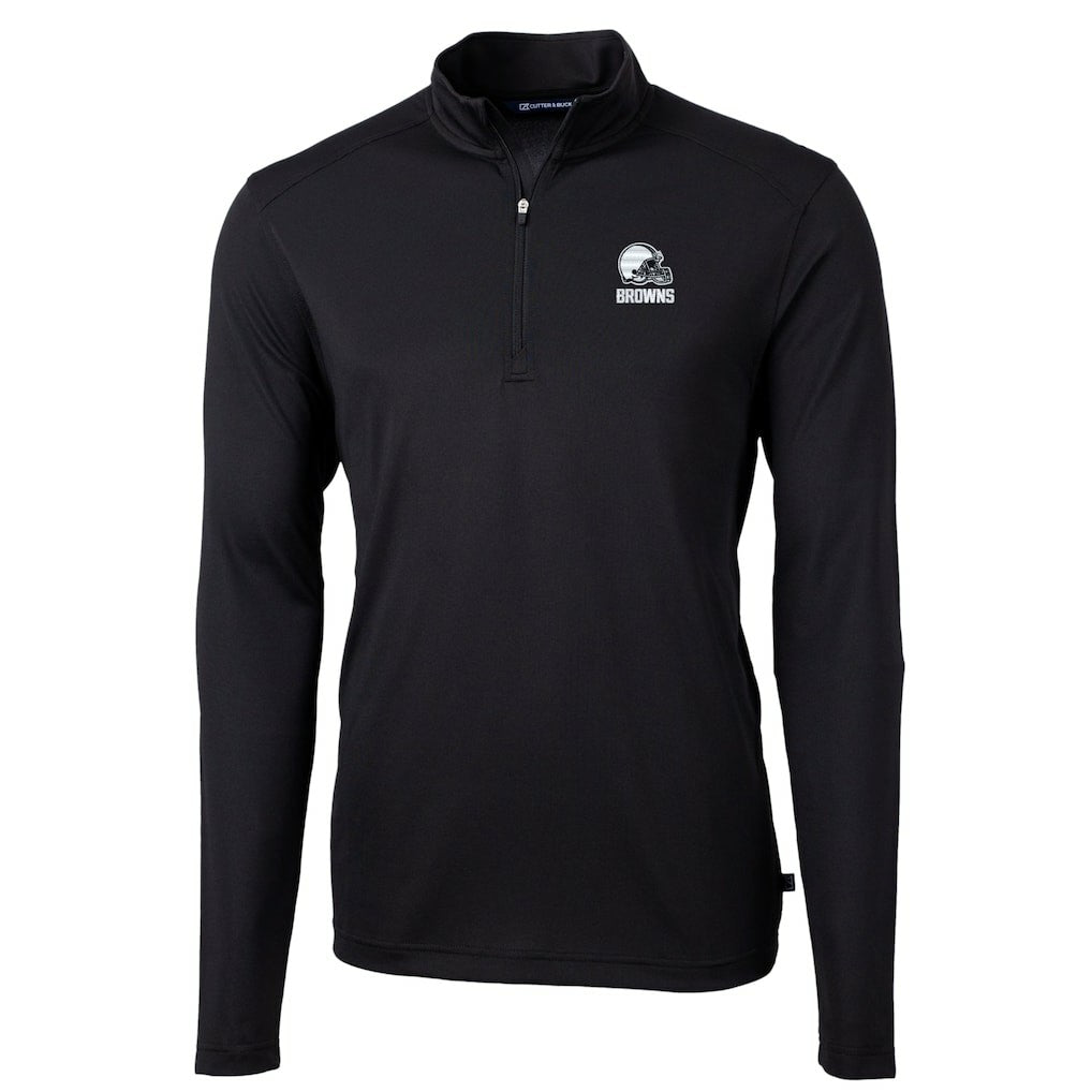 Cleveland Browns Cutter & Buck Big & Tall Virtue Eco Pique Recycled Quarter-Zip Pullover Top Black | NFL