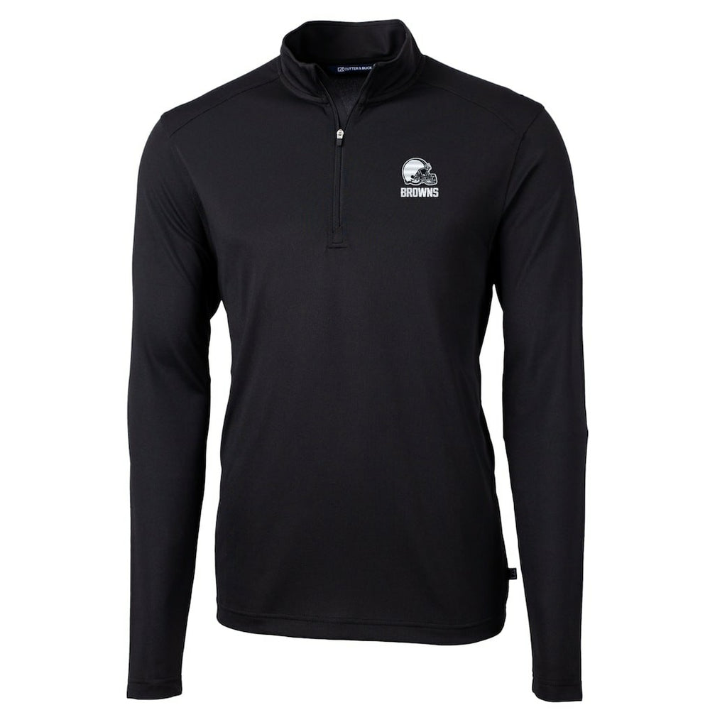 Cleveland Browns Cutter & Buck Big & Tall Virtue Eco Pique Recycled Quarter-Zip Pullover Top Black | NFL