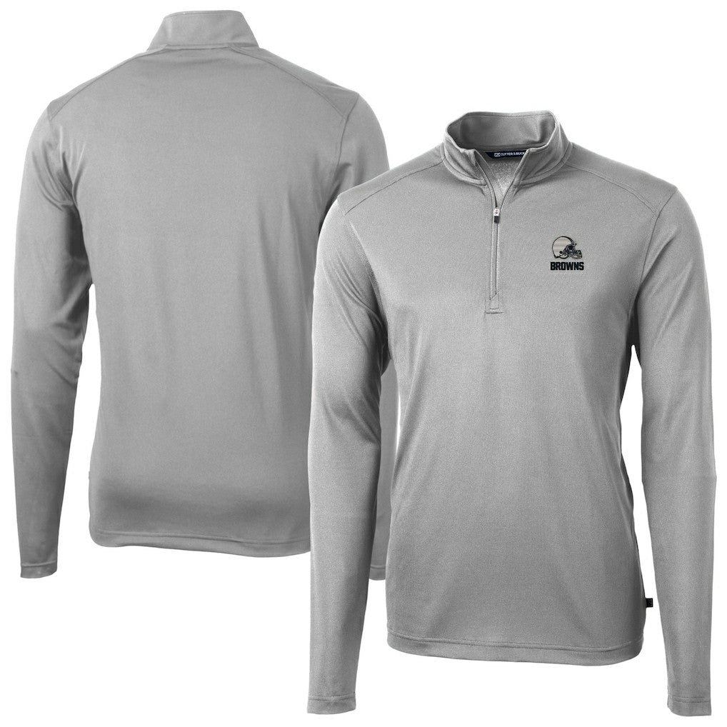 Cleveland Browns Cutter & Buck Big & Tall Virtue Eco Pique Recycled Quarter-Zip Pullover Top Gray | NFL