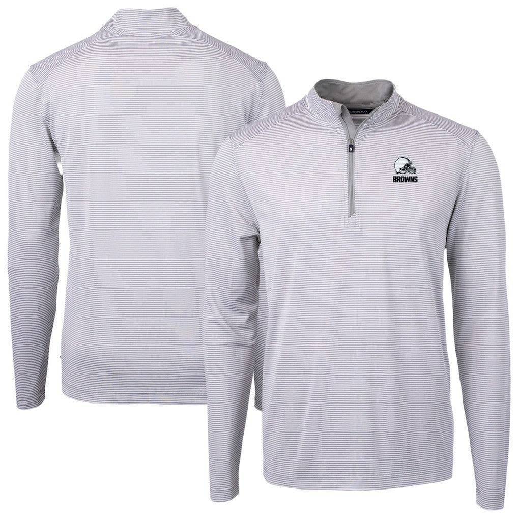 Cleveland Browns Cutter & Buck Big & Tall Virtue Eco Pique Micro Stripe Recycled Quarter-Zip Pullover Top Gray | NFL