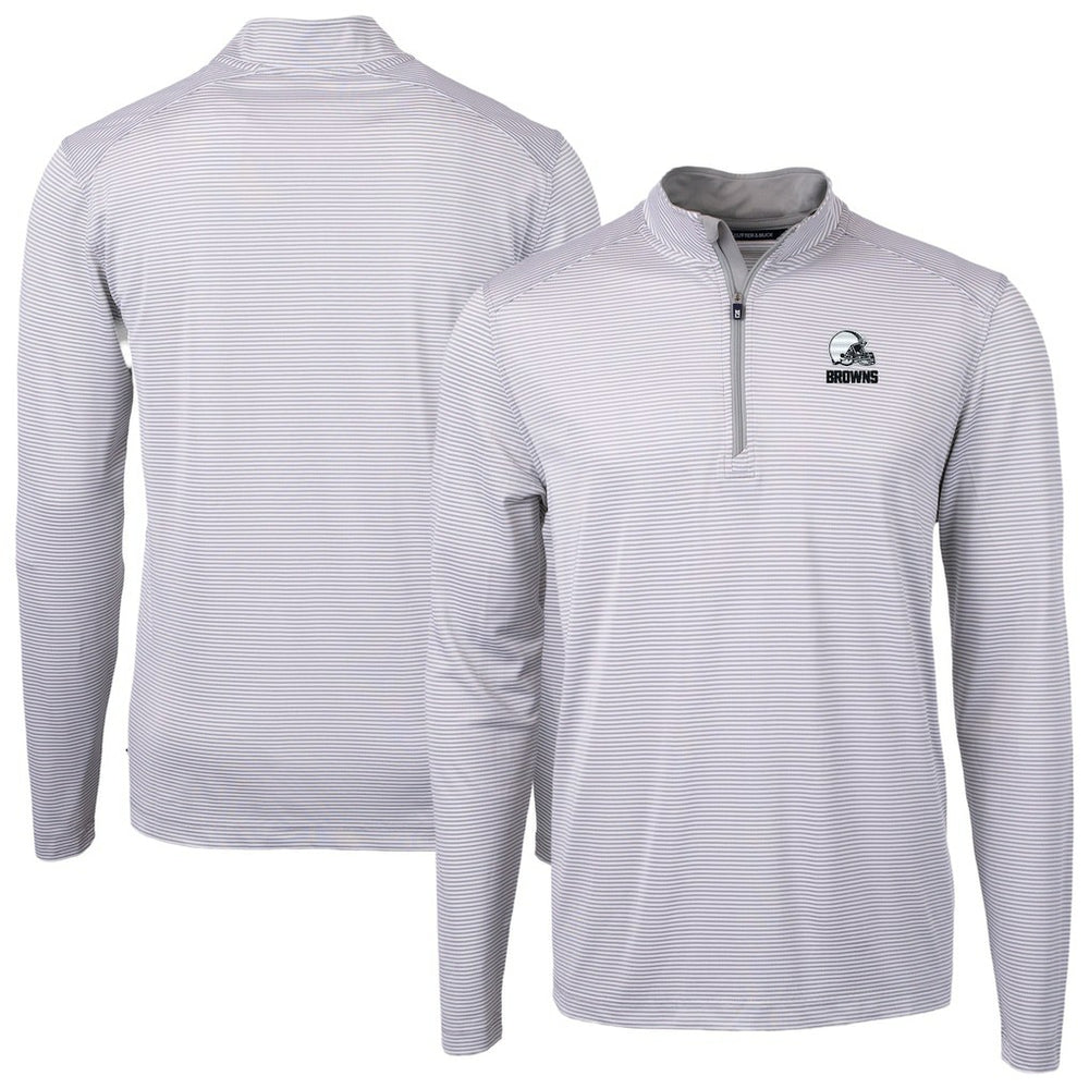Cleveland Browns Cutter & Buck Big & Tall Virtue Eco Pique Micro Stripe Recycled Quarter-Zip Pullover Top Gray | NFL