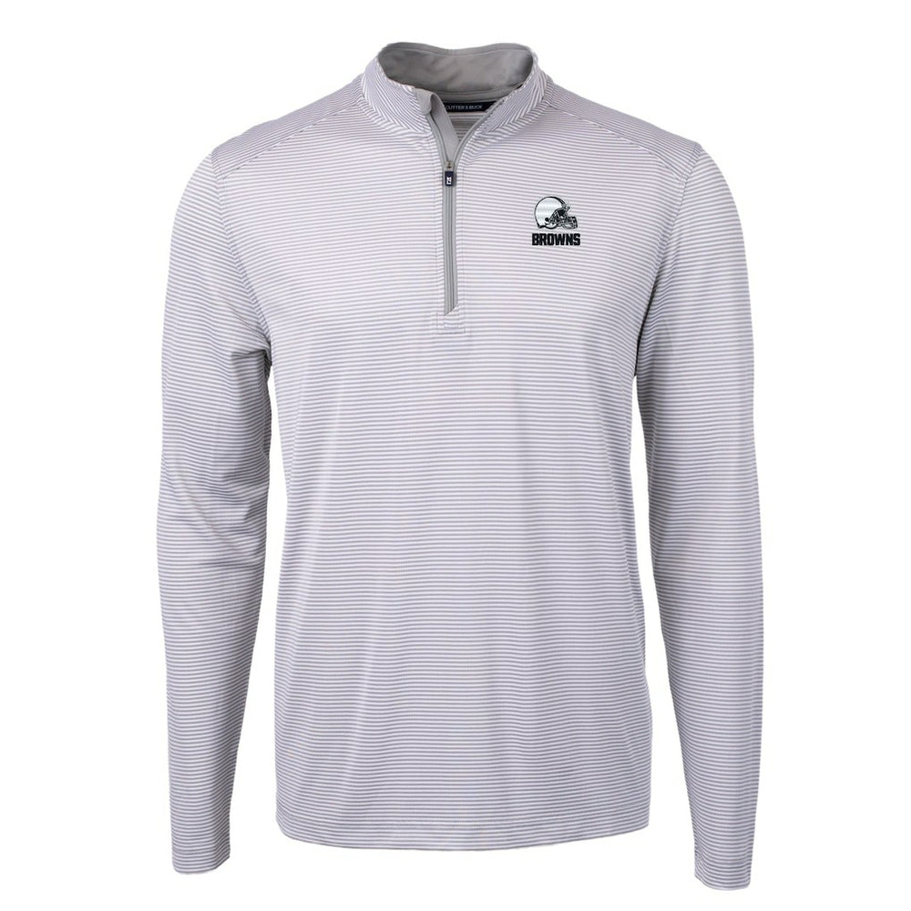 Cleveland Browns Cutter & Buck Big & Tall Virtue Eco Pique Micro Stripe Recycled Quarter-Zip Pullover Top Gray | NFL
