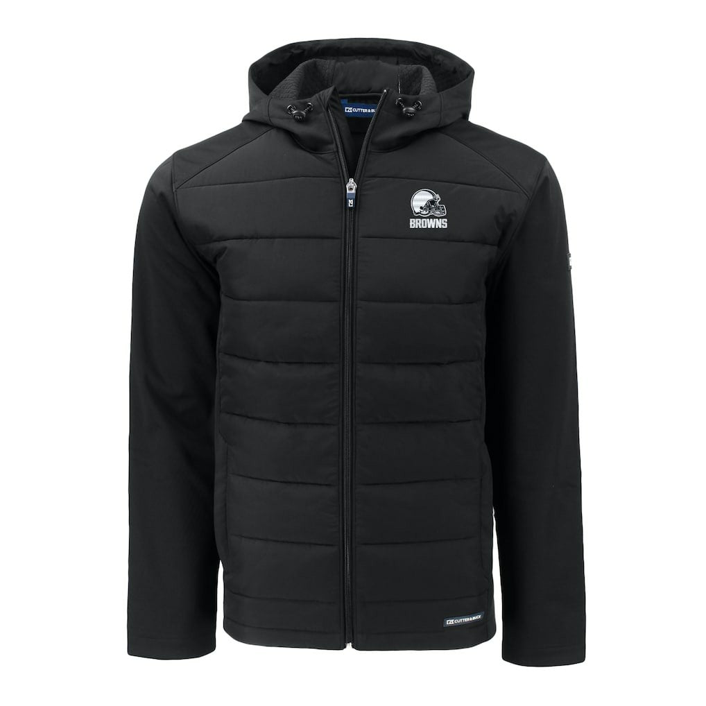 Cleveland Browns Cutter & Buck Big & Tall Evoke Hybrid Eco Softshell Recycled Full-Zip Hooded Jacket Black | NFL