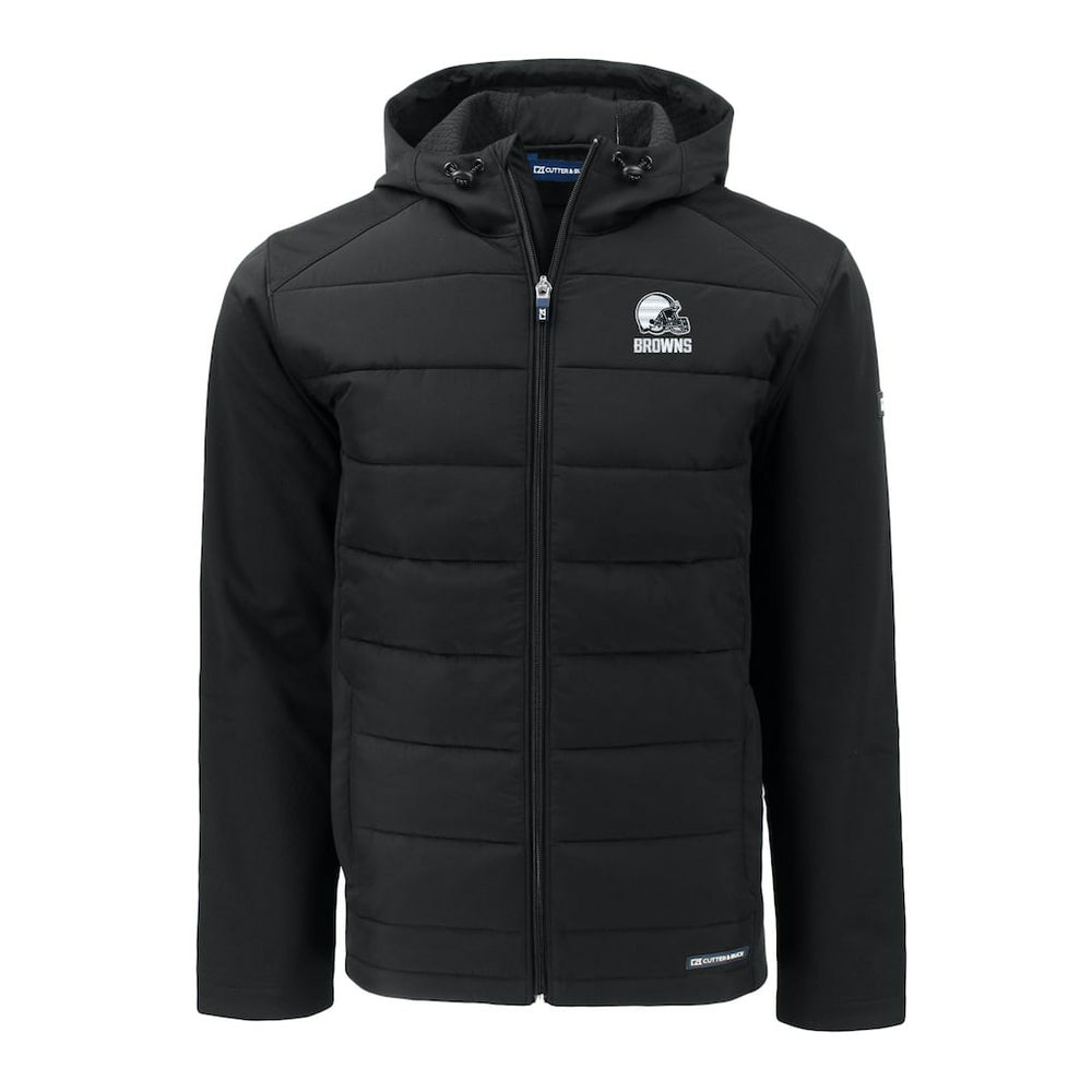 Cleveland Browns Cutter & Buck Big & Tall Evoke Hybrid Eco Softshell Recycled Full-Zip Hooded Jacket Black | NFL
